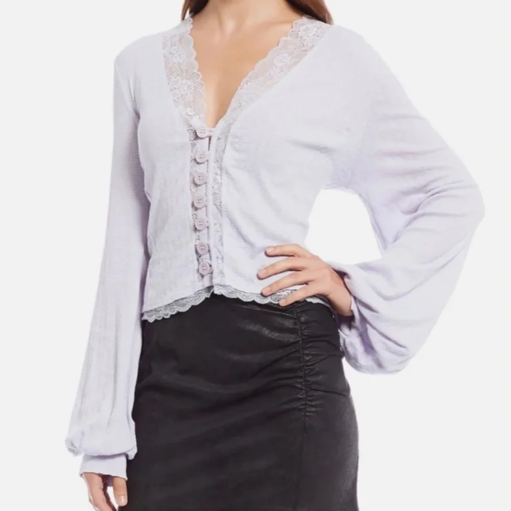 NWT Free People Run With Me Lavender Purple Lace Trim Long Sleeve Blouse